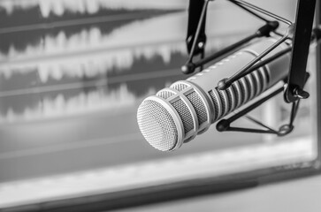 Professional microphone and wave form on screen