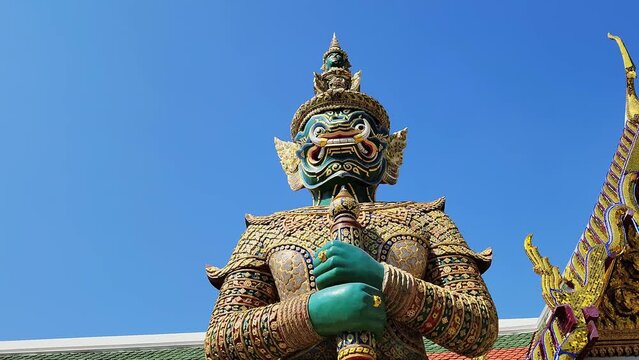 Wat Phra Kaew and The Grand Palace in the middle of the old town of Bangkok, Thailand on a sunny day
