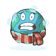 cartoon illustration of aphelion, cold shivering earth because too far from sun. Vector file, every object is on separated layer