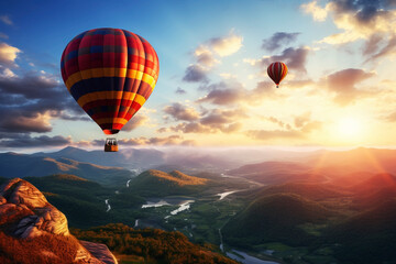 Obraz premium Hot air balloon in the beautiful sky. Generative AI