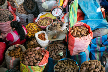 Central food market of Urubamba, City of the Sacred Valley in Cuzco.