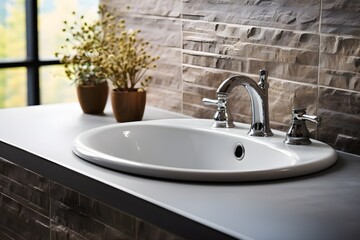 Fototapeta na wymiar interior design, Bathroom interior with white sink and faucet. created generative AI.