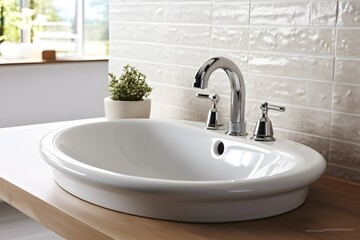 Fototapeta premium interior design, Bathroom interior with white sink and faucet. created generative AI.