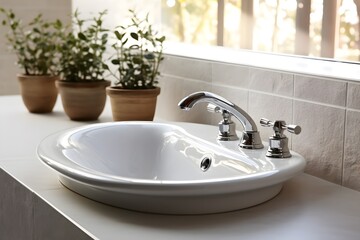 Fototapeta na wymiar interior design, Bathroom interior with white sink and faucet. created generative AI.