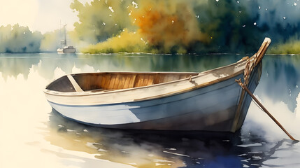 湖の水彩画、イラスト｜lake watercolor, illustration,Generative AI	