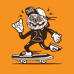 Pumpkin Halloween Wearing Hoodie Skater Mascot Vector Character Design