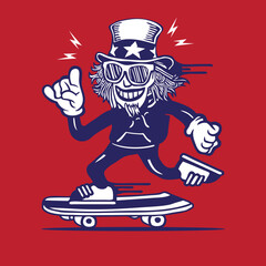 Uncle Sam Wearing Hoodie Skater Mascot Vector Character Design