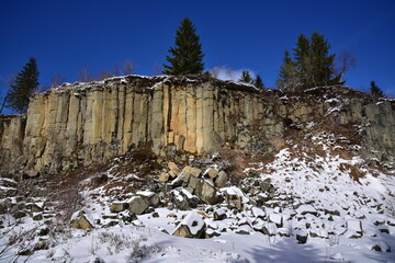 Ryžovna nature reserve in winter. This is a basalt quarry in the Ore Mountains.