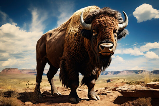 Beautiful bison in the habitat. Generative AI