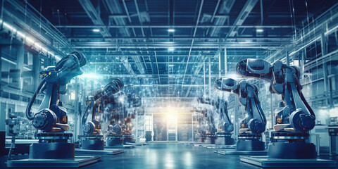 Fototapeta premium Smart industry robot arms for digital factory production technology