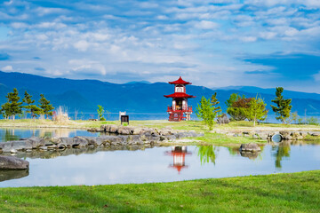 北海道の洞爺湖八景、海御堂公園の風景