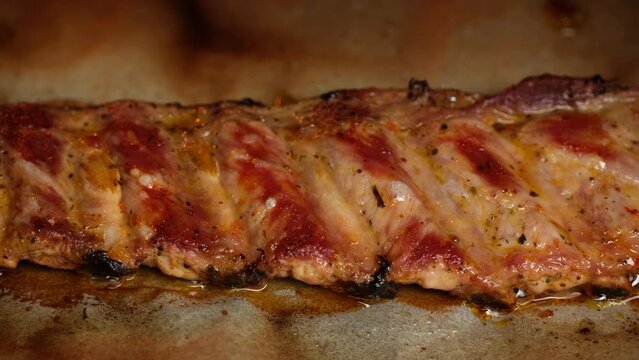 Cooking grilled and barbecue ribs pork 