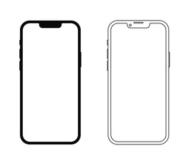 Minimalistic smartphone silhouette in fill and linear vesion. Phone device model silhouette vector icon.