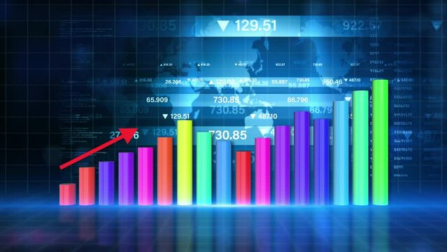 Growth graph and arrow, Abstract illustration business 3d animation, Finance and investment concept background, Showing data visualization and information