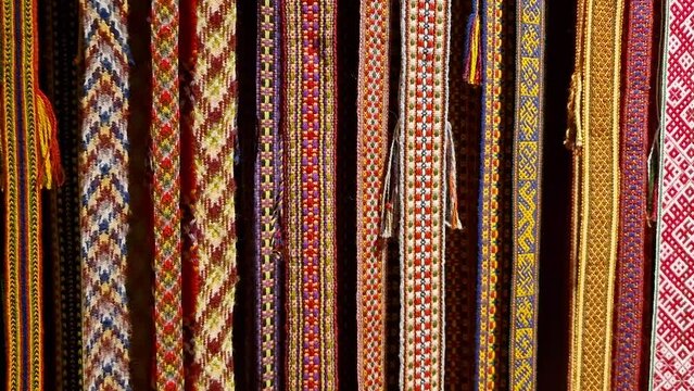 Colorful Latvian traditional ornament folk costume hand-woven wool belts and garters