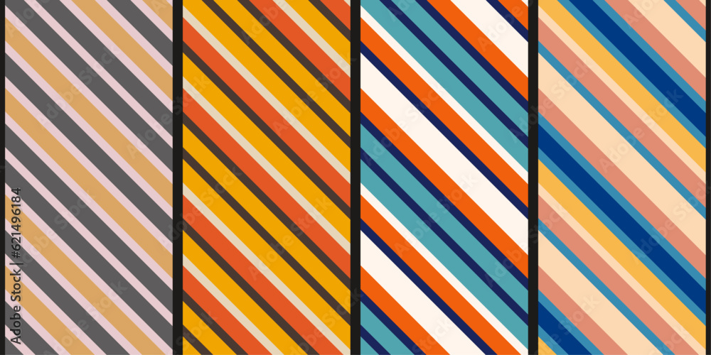 Poster set of colored diagonal stripes. diagonal stripes from a seamless and endless pattern. for applicati