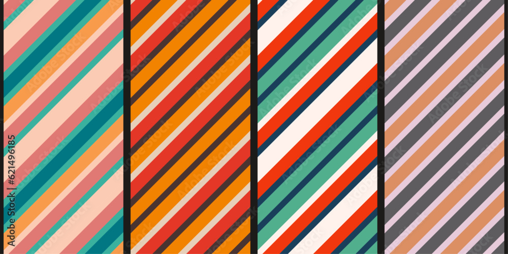 Fototapete Set of colored diagonal stripes. Set of diagonals. Diagonal stripes from a seamless and endless pattern. 
Set of seamless diagonal stripes.