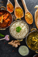 Composition with Indian dishes with basmati rice