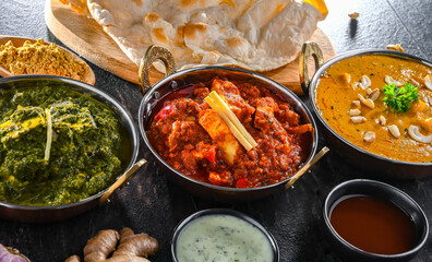 Composition with Indian dishes with basmati rice