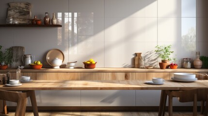 kitchen modern beige kitchen countertops Induction cooker, hidden cabinet, hood for interior decoration product display background