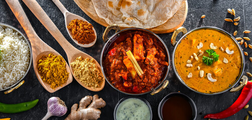Composition with Indian dishes with basmati rice