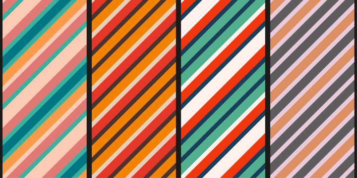 Set of colored diagonal stripes. Set of diagonals. Diagonal stripes from a seamless and endless pattern. 
Set of seamless diagonal stripes.