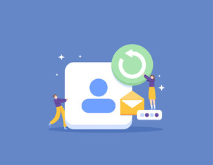 Account recovery. Account synchronization. Receive a recovery code message via SMS. User verification. services and technology. illustration concept design. vector elements. blue background