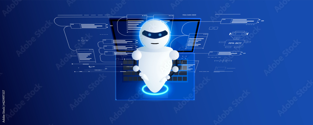 Poster rpa digital technology service business industry, ai, chat bot concept. robotic process automation o