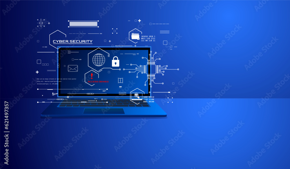 Aufkleber blue abstract of laptop data security protection concept. online wifi, shopping, anti virus protecti