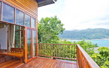 Balcony view of sea and mountains Terrance with beautiful views. background with landscape.