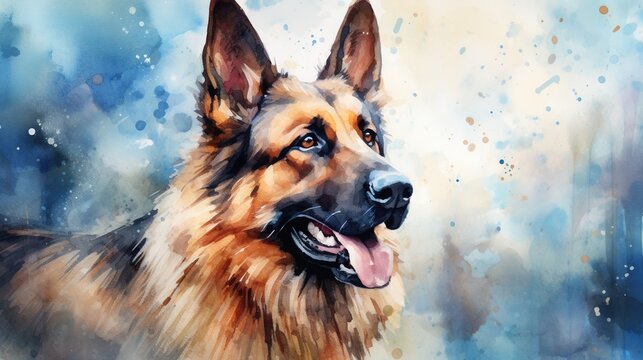  a painting of a german shepherd dog in a watercolor style.  generative ai
