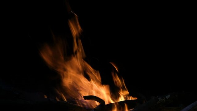 Flames Of Fire And Sparks On Black Background. Magic Fier. Bonfire Flaming In The Night. Burning Sparks Flying. Fiery Orange Glowing Flying Away Particles On Black Background.