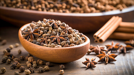 Anissamen sind klein, oval und hellbraun. Anise seeds are small, oval, and light brown.  Generative AI