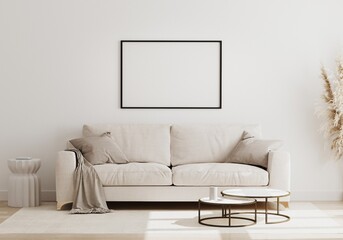 Mockup emty frame with sofa living room, 3d render