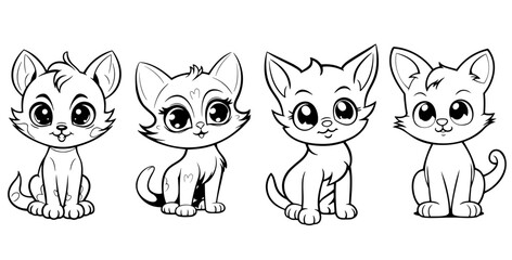 Cute cats coloring pages, Kids Coloring book, Cat Character Vector Illustration