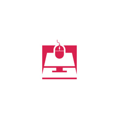 Online shopping bag, PC mouse business logo design.