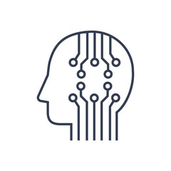 Icono inteligencia artificial. Logo silueta de cabeza humana lineal de perfil con conexiones de red © teracreonte