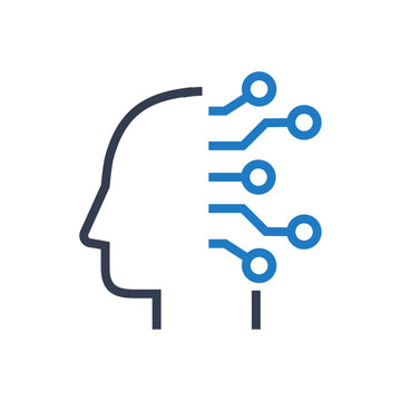 Icono inteligencia artificial. Logo silueta de cabeza humana lineal de perfil con conexiones de red