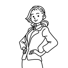 Business woman in line art illustration. Independent woman in suits. 