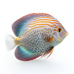 Discus fish on white background. 3D illustration digital art design, generative AI