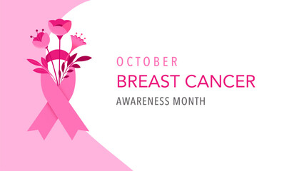 Breast Cancer Awareness Month. Concept design with pink ribbon and flowers 