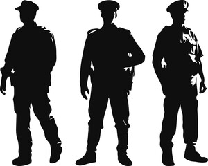 silhouette set of a policeman standing - obrazy, fototapety, plakaty