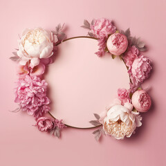 A romantic wedding adorned with lush pink blooms in a delicate frame evokes a sense of timeless beauty and joy