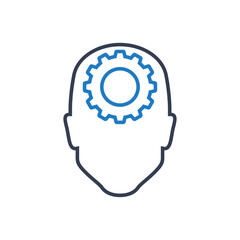 Icono inteligencia artificial. Logo silueta de cabeza humana lineal con engranaje en lugar del cerebro