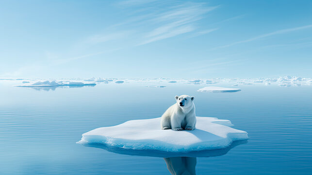 A polar bear sitting on an ice floe in the water