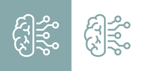 Icono inteligencia artificial. Logo silueta de cerebro humano lineal con conexiones de red - obrazy, fototapety, plakaty