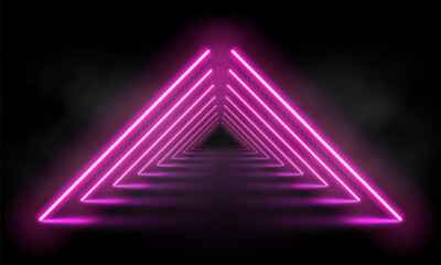 Fototapeta na wymiar Neon tunnel. Portal with light effects. Retro abstract background. Vector illustration.