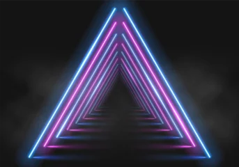Fotobehang Neon tunnel. Portal with light effects. Retro abstract background. Vector illustration. © Igor