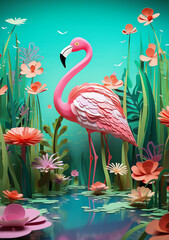 Flamingo im Papierschnitt Generative AI