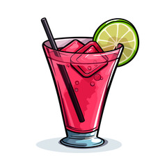 Cosmopolitan cocktail hand-drawn comic illustration. Cosmopolitan. Vector doodle style cartoon illustration
